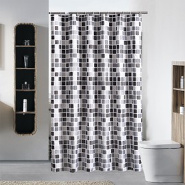 Narunii Duschvorhang 200x220 cm (BxH),Anti-Schimmel Anti-Bakteriell Wasserabweisender Shower Curtains mit 12 Duschvorhängeringen (Mosaïque, 200x220 cm(BxH))