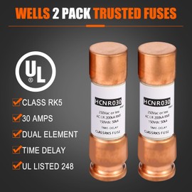 Wells 30 Amp 240 Volt Fuse for Disconnect Box 2 Pack Fuses for AC Units, HVAC Systems, Air Conditioners & Home Appliances (UL Listed)