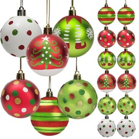 12 Pcs 2.4 Inch Christmas Balls Ornaments for Tree, Red Green Christmas Ornaments for Xmas Tree Wedding Holiday Party Home Decor, 6 Styles