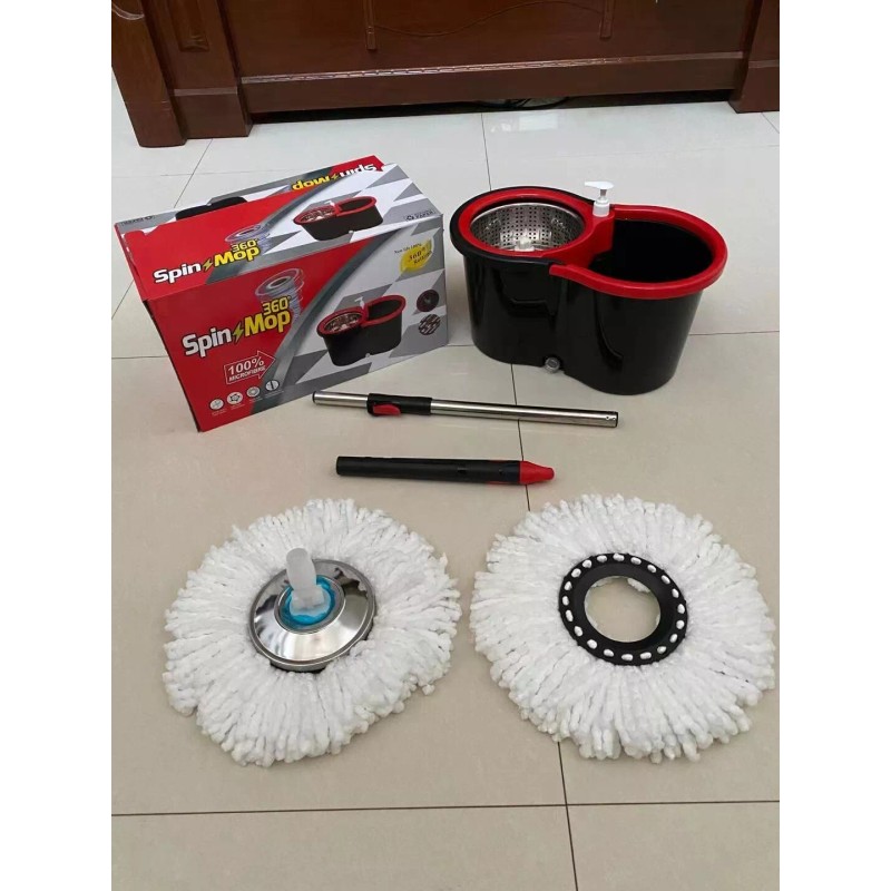 360° Spin Mop and Bucket w/wringer Set +2 Microfiber Refills