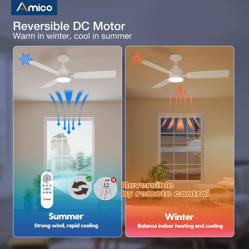 Amico Ceiling Fans with Lights, 52 Inch Ceiling Fan with