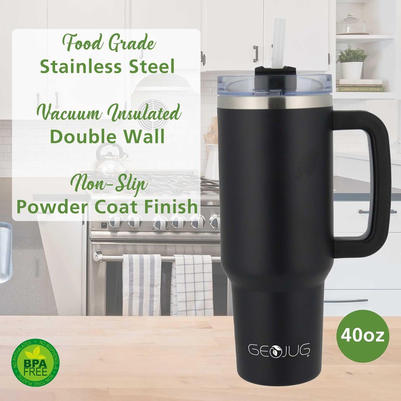 BRENTWOOD GEOJUG CMB-1200BK 40-Oz. Insulated Stainless Steel Tumbler Cup with