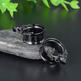 COOEAR 1 Pair of Surgical Steel Ear Gauges, Double Flared Seashell Ear Tunnels and Plugs, Stretcher Earrings, Stainless Steel, #2 0g (8 mm).