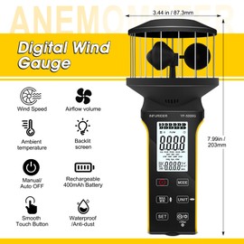INFURIDER Digital Cup Anemometer, Handheld Wind Speed Meter with Anti-dust Touch Button, Rechargeable Wind Gauge CFM Meter, Waterproof, LCD Backlight, Wind Tester for Wind Volume, Wind Chill