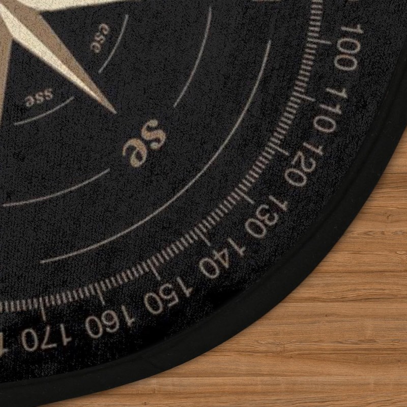 Compass Rose Round Area Rug, Artwork Black Non-Slip Circle Rug