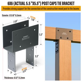 WOWACE 4pc 6x6 (Actual Post/5.5"x5.5" Beams/3.5"x5.5") Post Cap Tie Bracket, Stainless Steel Wood Beam Support Bracket, for Gazebos, Patio Decks, and Porches Wood Post to Beam Support (Dark Ggray)