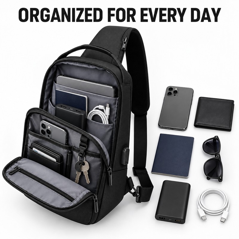 Anti-Theft Chest Bag with Combination Lock & USB Port –