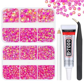 qiipii Transparent Rose Pink AB Jelly Resin Rhinestones w B7000 Glue for Bedazzling Crafting 3mm 4mm 5mm 6mm Hot Pink Flatback Stones Diamonds Crystals Gems Charms for Nail Face Makeup Tumblers Crafts
