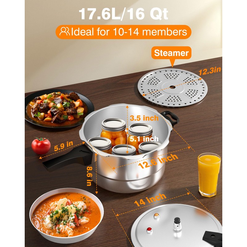 WantJoin 16Qt Aluminum Pressure Cooker w/Release Valve & Multiple Protective