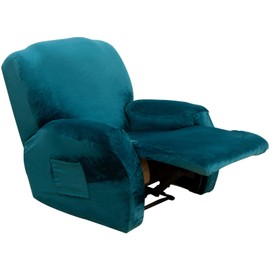 MIFXIN Recliner Chair Cover 4 Piece Velvet Stretch Recliner Chair Slipcovers Reclining Sofa Couch Slipcover Soft Thick Elastic Anti-Slip Washable Furniture Protector (Emerald Green)