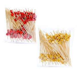 200pcs Disposable Fruit Skewers Bamboo Skewers Flower Skewers Fruit Fork Creative Art Toothpicks Cocktail Skewers Sandwich Skewers Fruit Insert Decoration Party Use(100pcs Gold Pentagram + 100pcs