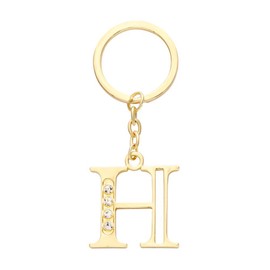NOUMANDA Alloy 26 Alphabet English Letters Crystal Initial Charms Real Gold Plating Key Chain Ring (Letter H)