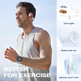 IUHAND Bone Conduction Headphones, IPX6 Open-Ear Bluetooth Sports Headphones, Ultra-Light Headphones Wireless Bluetooth for Exercise Cycling Running(White)