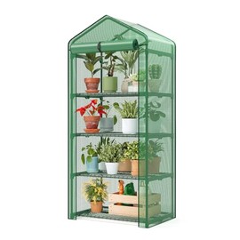 WHONLINE 4-Tier Greenhouse for Indoor Outdoor, Small Plastic Plant Green House, Portable Waterproof Cloth Greenhouse Tent Grow Seeds & Seedlings