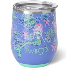 Swig Life 12oz Wine Tumbler with Lid, Stainless Steel, Dishwasher Safe, Portable, Triple Insulated Wine Tumbler (Under the Sea)