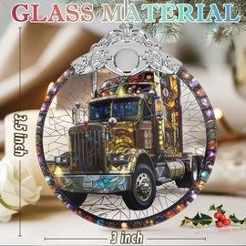 Christmas Ornament 3" Stained Glass, Truck Christmas Ornaments for Tree, Christmas Tree Decoration, Gifts for Men, Truck Christmas Decor Perfect for Tree Holiday Party Indoor Home Decor