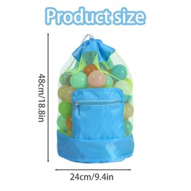 AYNKH Foldable Beach Toy Bag, Mesh Beach Bag with Adjustable Shoulder Strap for Kids Boys and Girls Sand, Swimming, Pool and Travel Sports Exercise, Ideal Toy Storage Bag, Blue