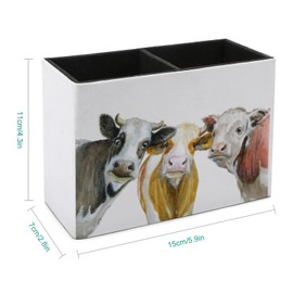 Niapessel Pencil Holder for Desk, Funny Cow Pen Holder Storage Desktop Pen Organizer Desk Pencil Organizer Makeup Brush Holder for Office School College Leather