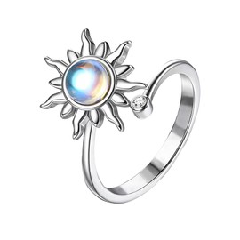 GAUEIOUR Sunflower Rotating Ring Adjustable Relieves Anxiety Open Ring Creative Ring Anti Stress Anxiety Women's Simple and Versatile Hand Jewelry