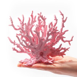 ANCLLO Artificial Aquarium Coral Branch-shaped Fake Coral Resin Vivid Coral Plant Ornament Colorful Fish Tank Plastic Water Plant Décor Pink 17x13cm