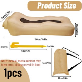 FainFun Inflatable Sofa, Inflatable 190 x 70 cm Air Sofa, Air Bag Beach with Mesh, Camping Sofa with Portable Package, for Beach, Music Festival, Khaki