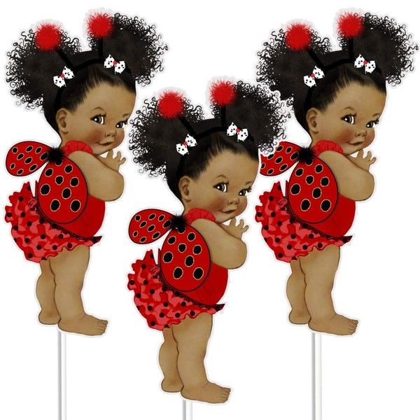 Ladybug Centerpiece, Ladybug Girl Table Decor Birthday Baby Shower, African American Girl Ladybug Red Dress