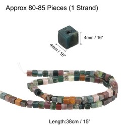 sourcing map Natural Square Stone Bead 4x4mm 85pcs Cube Loose Semi Gemstone Bead for Bracelet Jewelry Making Design DIY, Indian Agate