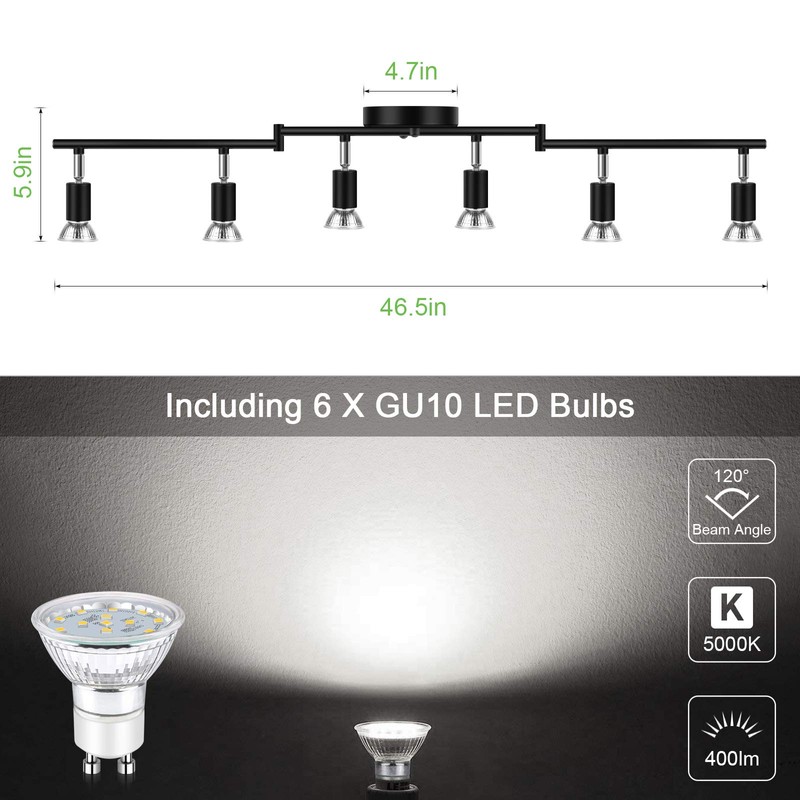 Unicozin LED 6 Light Track Lighting Kit, Black 6 Way