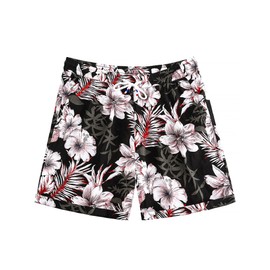 JOGAL Men's Hawaiian Beach Shorts Summer Casual Tropical Flower Flat Front Aloha Shorts with Pocket PeachHibi XX-Large Black Pink