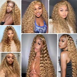 Biliisyff 16 18 20 Inch Color #27 Bundles Honey Blonde Deep Wave Human Hair Brazilian Color #27 Pineapple Deep Wave Golden Blonde Bundle Human Hair