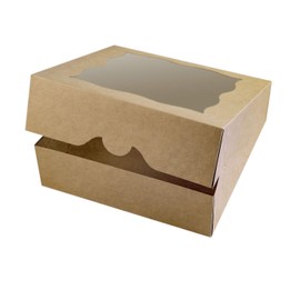 CHERRY 10"x10"x3"Brown Bakery Boxes with PVC Window for Pie and Cookies Boxes Large Natural Kraft Paper Box, Pack of 12
