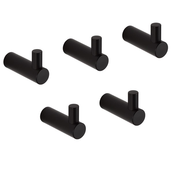 BVL Towel Hooks, Black, Pack of 5 Coat Hooks, Wall