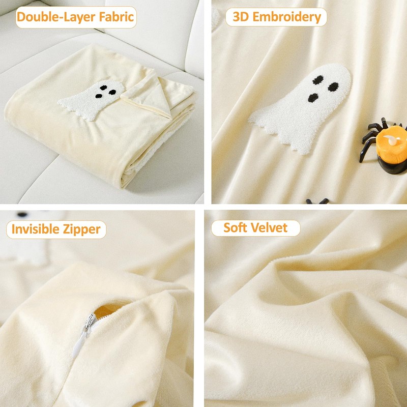 Halloween Ghost Throw Blanket 50x60, Ultra Soft Velvet All-Season Decorative