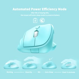 mouse inalámbrico ergonómico con receptor USB para computadora, portátil y computadora, Ergo Mouse vertical con clics silenciosos de larga duración de la batería, hasta 1600 DPI y 1 batería AA, azul