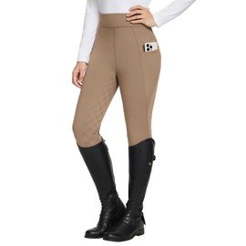 BALEAF Women's Winter Riding Breeches Full Seat Fleece Equestrian Horse Riding Pants Pockets Brown M