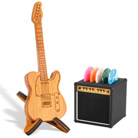 Guitar Picks Holder Box, Pick Display Holder, Amp Speaker Styled Pick Holder and Wooden Guitar Pick Holder with Stand, Pick Storage Box Set for Guitar Players and Music Enthusiasts