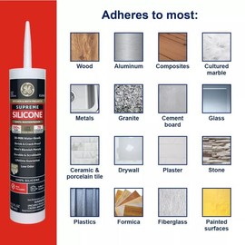 GE Supreme Silicone Caulk for Kitchen & Bathroom - 100% Waterproof Silicone Sealant, 7X Stronger Adhesion, Shrink & Crack Proof - 10 oz Cartridge, Clear, Pack of 12