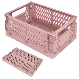 DEARBAG Plastic Storage Box Collapsible Folding Storage Basket Stackable Storage Box for Home Kitchen Classroom Bedroom Bathroom Office (Pink)