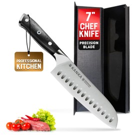 KANKA Santoku Knife - Ultra Sharp 7 inch German Stainless Steel, G10 Black Fiberglass Handle, Japanese Chefs Knife