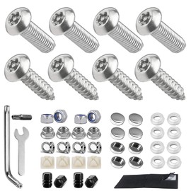 Dadop Anti Theft License Plate Screws, Universal License Plate Screw Caps, Rust Proof Stainless Steel Bolts Fasteners Kit, M6 (1/4") Tamper Proof Screws for Cars Front Rear Frame Holder (Chrome)