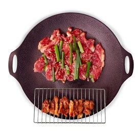 TECHEF - 14-inch Nonstick Round Griddle Grill Pan for Korean BBQ/Teppanyaki Pan, Tawa, Roti Pan/Induction Ready/Made in Korea (Griddle with Rack)