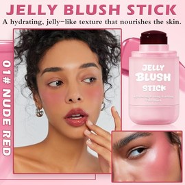 Tinte de gelatina de agua de enfriamiento Rubor para labios y mejillas, maquillaje transparente para construir # Rojo desnudo | Tinte hidratante de la