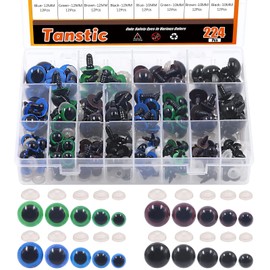 Tanstic 224Pcs Plastic Safety Eyes with Washers 4 Color Craft Doll Eyes for Doll Animal Crafts, Stuffed Crochet Animals (10mm, 12mm, 14mm, 16mm, 18mm)