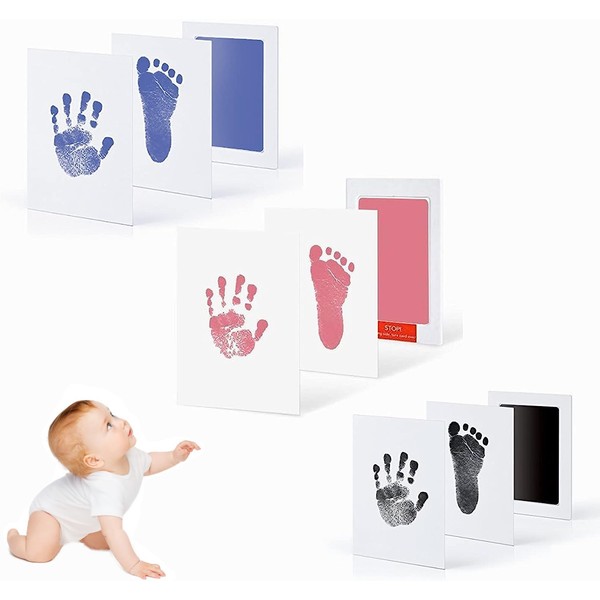 YFFSFDC Baby Handprint Paws Kit, Dirt-Free Ink, Baby Frame, Baby Shower, Growth Record, Newborn, 1st Birthday Gift, Cat Dog Limb Type, Keepsake Gift, 3 Colors, 3 Sets