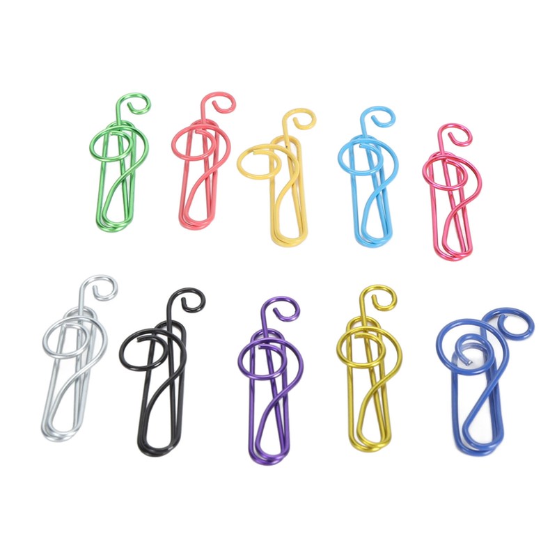 100Pcs Cute Note Paper Clips 10 Colors Metal Music Note