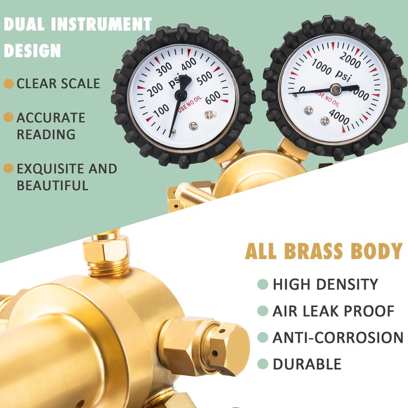 KAKO HVAC Nitrogen Regulator with 60" Hose, 0-600PSI, 1/4" Outlet,