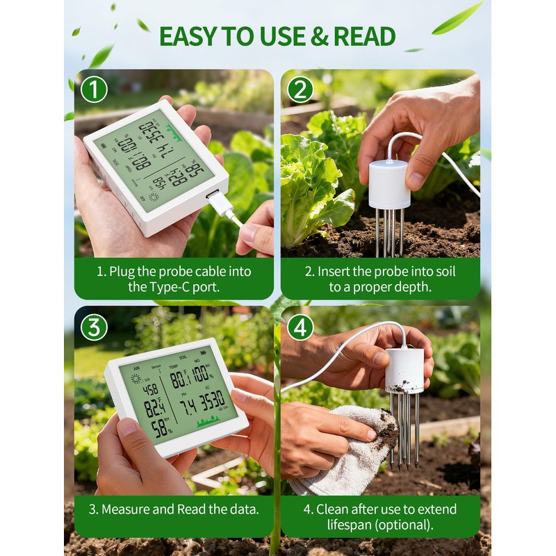 7 in 1 Soil Meter, Digital Soil Test Kit of