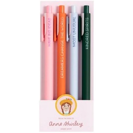 Pippi Post Anne of Green Gables Anne Shirley Gel Pens for Journaling, Set of 4 Colorful Pens for Note Taking, Colors in Light Pink, Orange, Light Blue and Dark Green, Anne of Green Gables Gifts