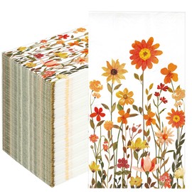 100 Pcs Fall Floral Guest Napkins Disposable Autumn Paper Hand Towels 3 Ply Thanksgiving Watercolor Wildflower Dinner Napkins for Harvest Wedding Birthday Flower Themed Party Supplies, 4.3 x 7.9 Inch