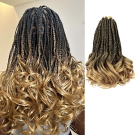 EFFGOCO Short French Curl Braiding Hair 12 Inch Pre Looped French Curl Crochet Braids 8 Packs Goddess Box Braids Crochet Hair for Black Women French Curly Braiding Hair Extensions(12 Inch,T/27)